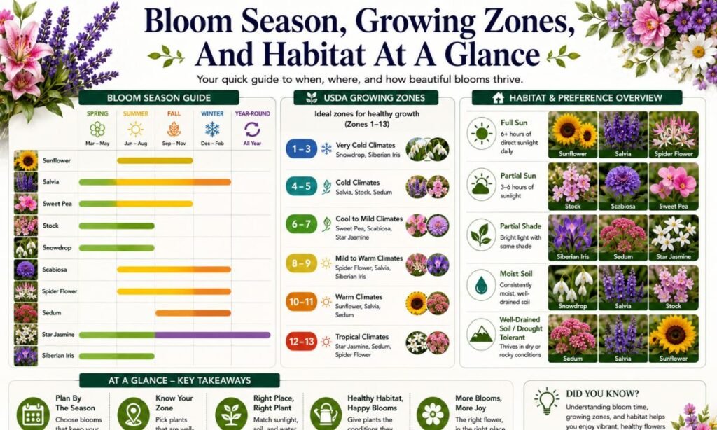 Bloom Season, Growing Zones, And Habitat At A Glance
