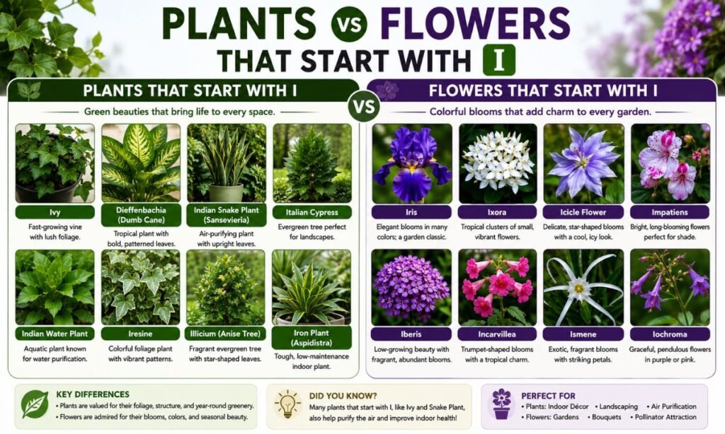 Plants vs Flowers That Start With I