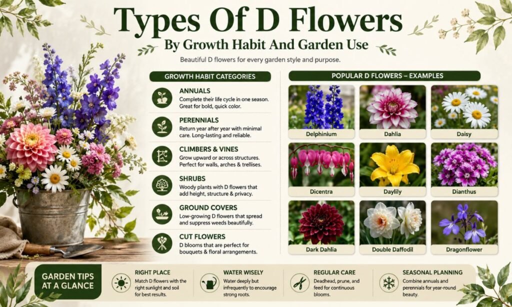 Types Of D Flowers By Growth Habit And Garden Use